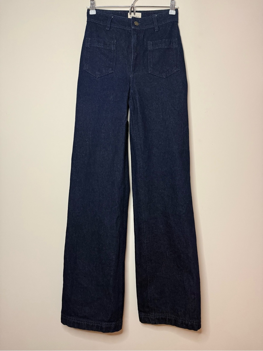 SEZANE Eric Trouser Retro 70s Parisian 100% Cotton Rigid Denim Jeans in Indigo - Picture 4 of 10